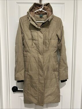 Woods Women's Hooded Long Puffer Coat in Beige